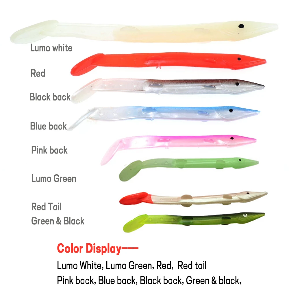 WIFREO 10 Uds cebo de plástico suave pescado Sabiki aparejo Anguila señuelo Señuelos de Pesca de agua salada con ojo Pesca en el mar arena Anguila Pesca Lumo blanco - imagen 5