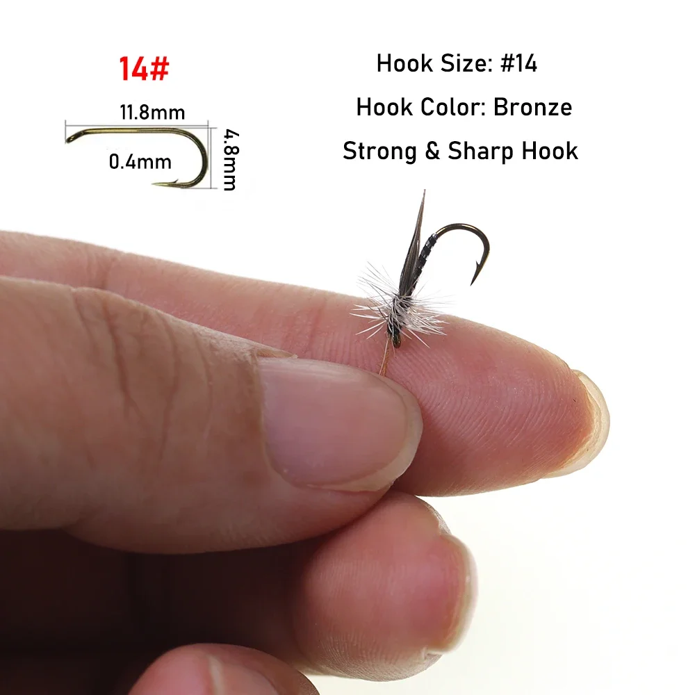 WIFREO 8 piezas/caja # 14 marrón gris Caddisfly Sedge adulto suave Hackle mosca seca trucha lubina Grayling señuelo insecto Artificial cebo - imagen 4