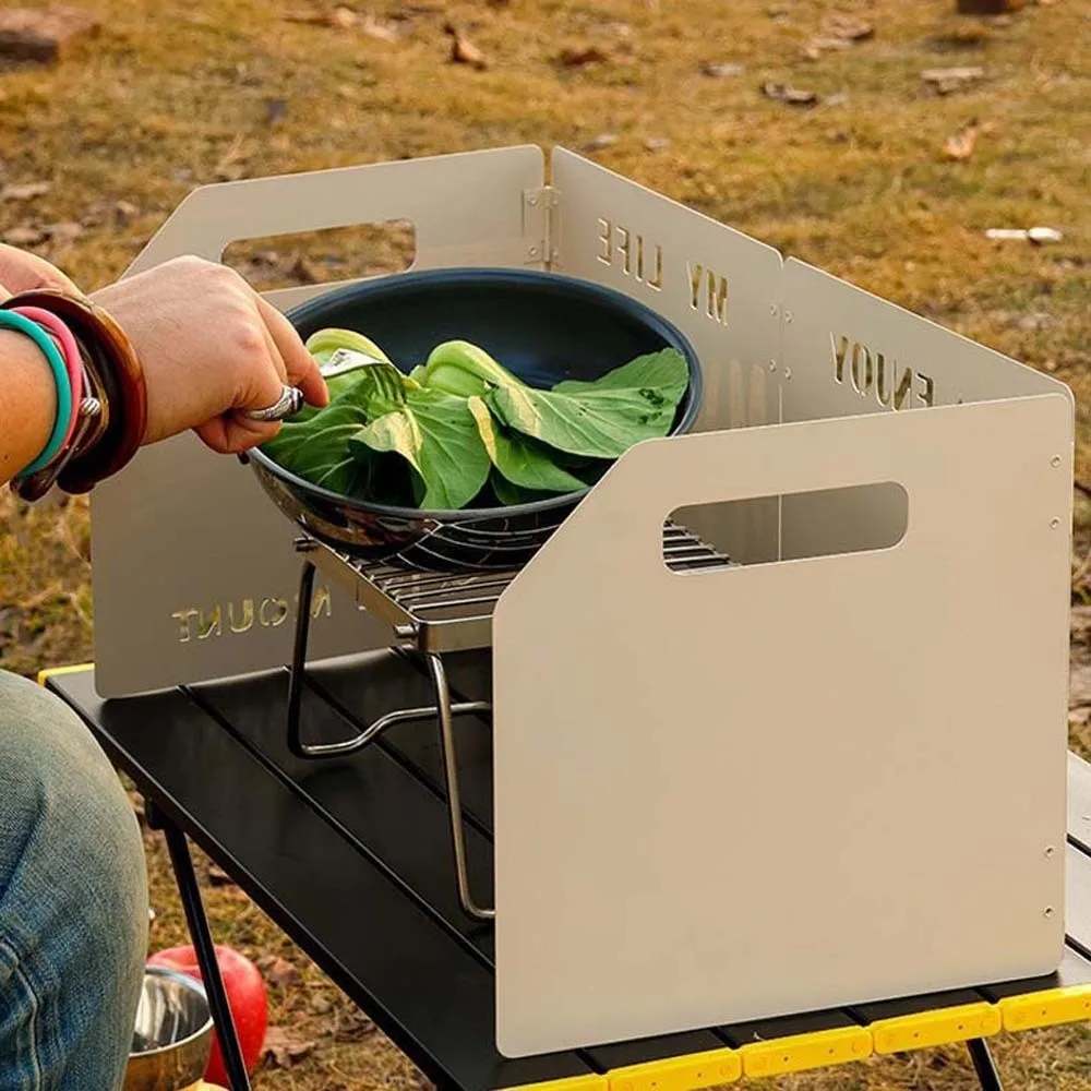 Cuatro estufas plegables, protector contra el viento, utensilios de cocina compactos a prueba de viento, parabrisas de Color sólido, cocina grande, protección contra el viento para acampar - imagen 2