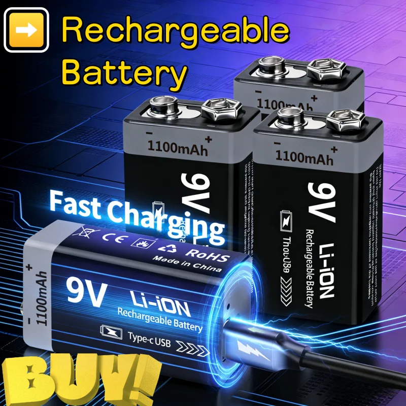 Batería 9V Recargable USB Tipo-C 6F22 para Electrónicos - imagen 2