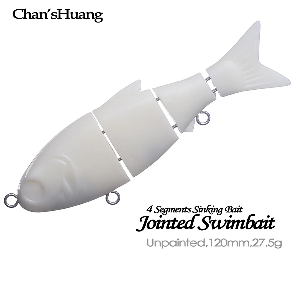 Chan'sHuang-Señuelos de Pesca artificiales, 5 piezas, en blanco sin pintar, 4 segmentos, sonajeros articulados que se hunden, Swimbait, 12cm, 27,5g, DIY