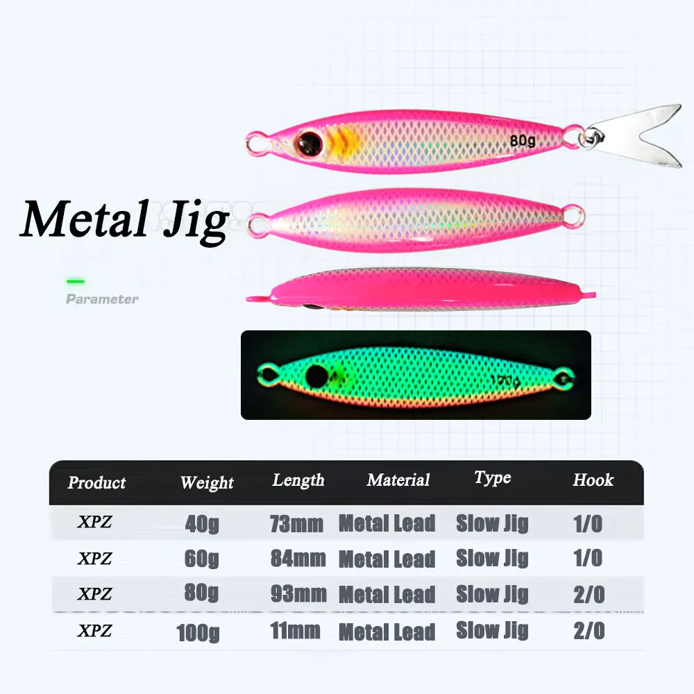 AS Slow JIg Pesca señuelo Pesca Glow Jig lanzamiento lento pescador 40g60g80g100g Metal duro cebo hundimiento Jigging Pesca Leurre cebo - imagen 4