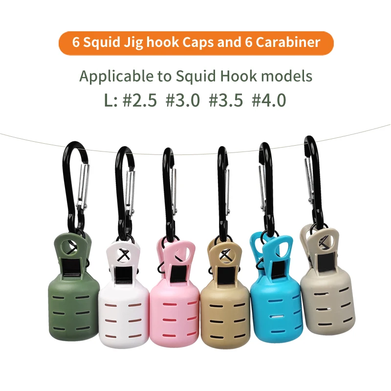Nuevo Kit Protector de cebo de plantilla de calamar, 6 uds., pie web, pulpo, Egi, cubierta de gancho, sepia, paraguas, tapa de señuelo con mosquetón, accesorios marinos - imagen 4