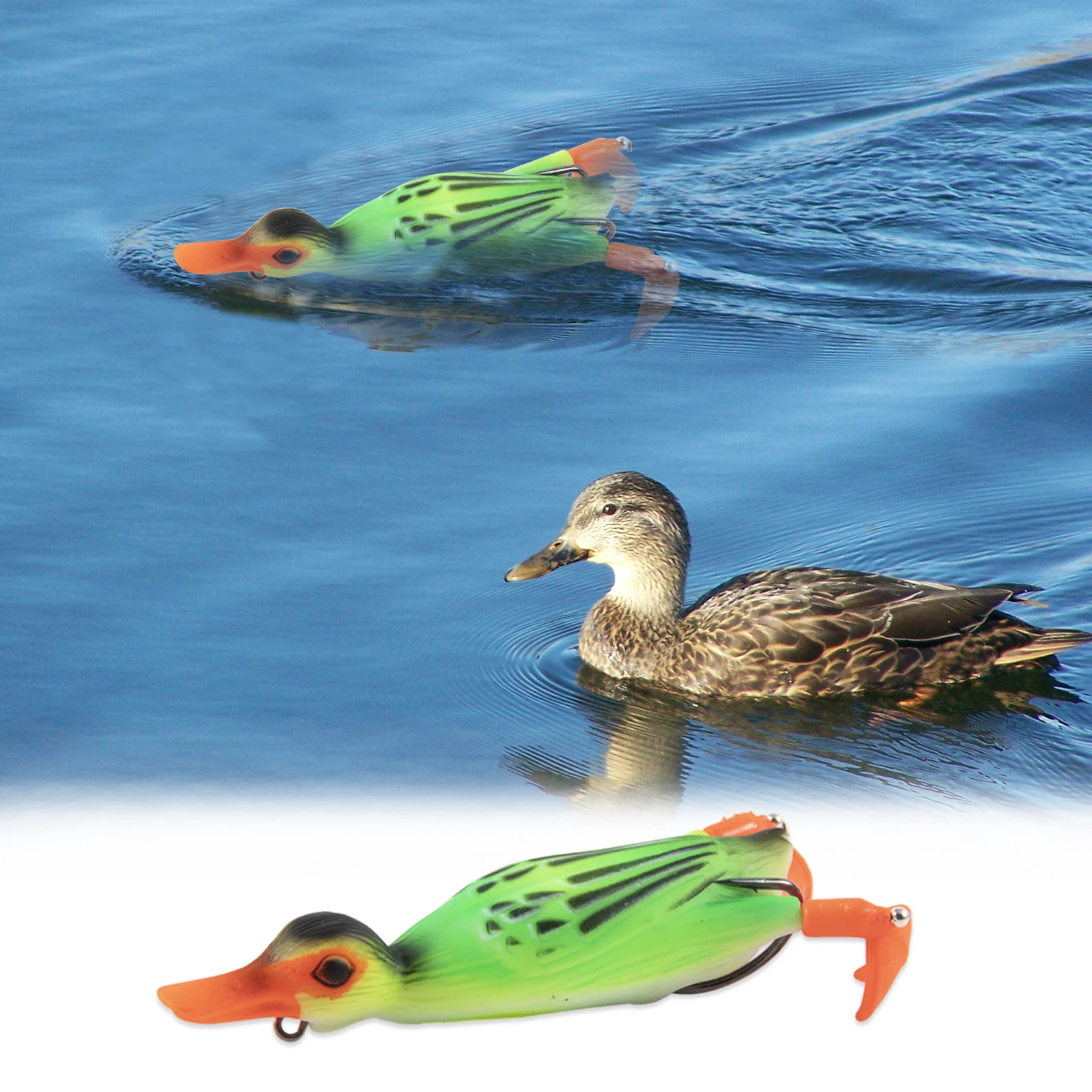 Goture-Juego de Señuelos de Pesca de pato de doble hélice, 11,3 cm, 19g, cebo suave Topwater, señuelo de pesca de pato de silicona, 5 unids/lote por caja - imagen 5