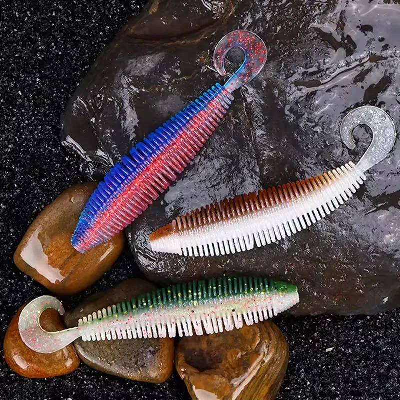 WEIHE5pcs 10cm 5g 5 colores cola enrollada señuelo suave TPE señuelo de pesca suave para agua dulce y agua salada - imagen 4