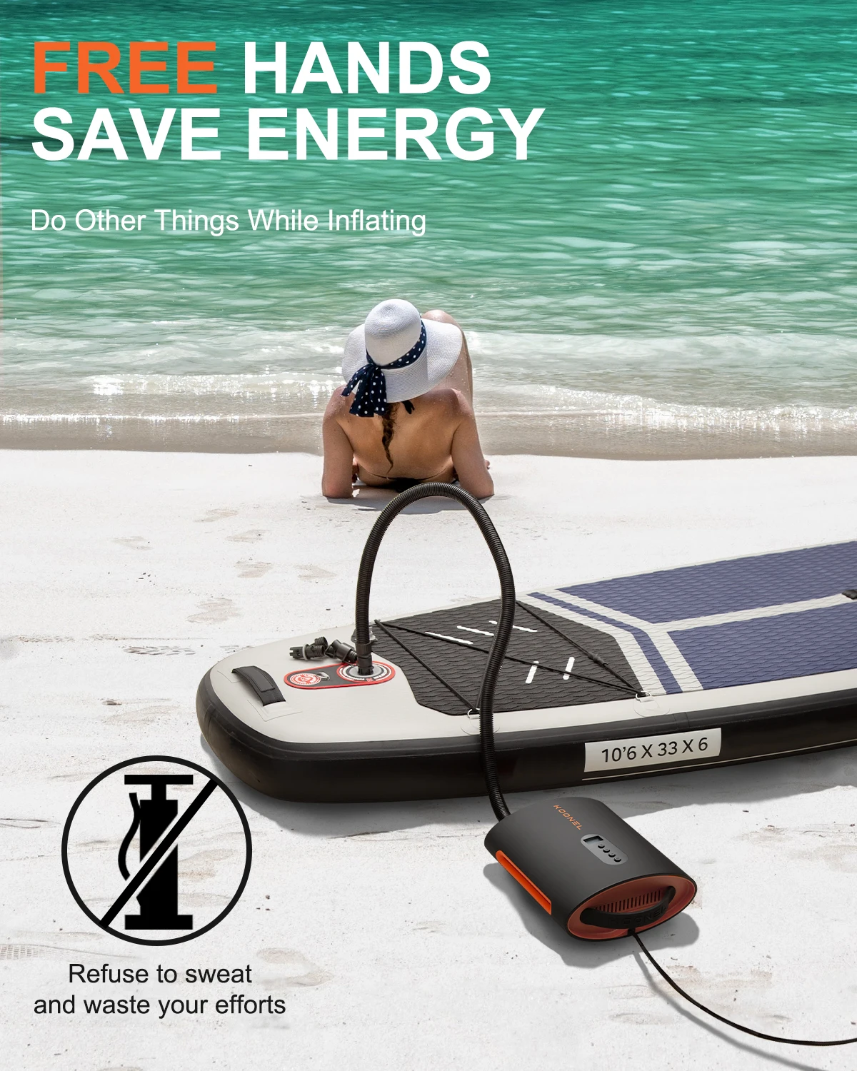 Portabl-bomba de aire eléctrica de alta presión para adultos, bomba de paleta inflable inteligente de dos etapas, equipo de tabla de surf, accesorios de boquilla de 6Gas - imagen 5