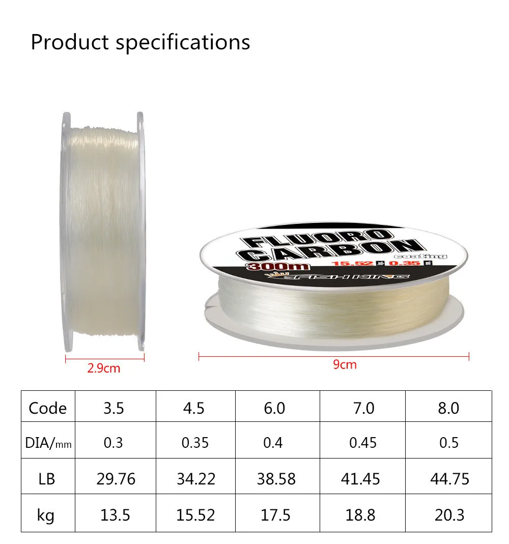 Línea de pesca de fluorocarbono de tanque completo, 300m, 0,30mm-0,50mm, 100% hilo de pescar monofilamento, accesorios japoneses de fibra de carbono para exteriores - imagen 3