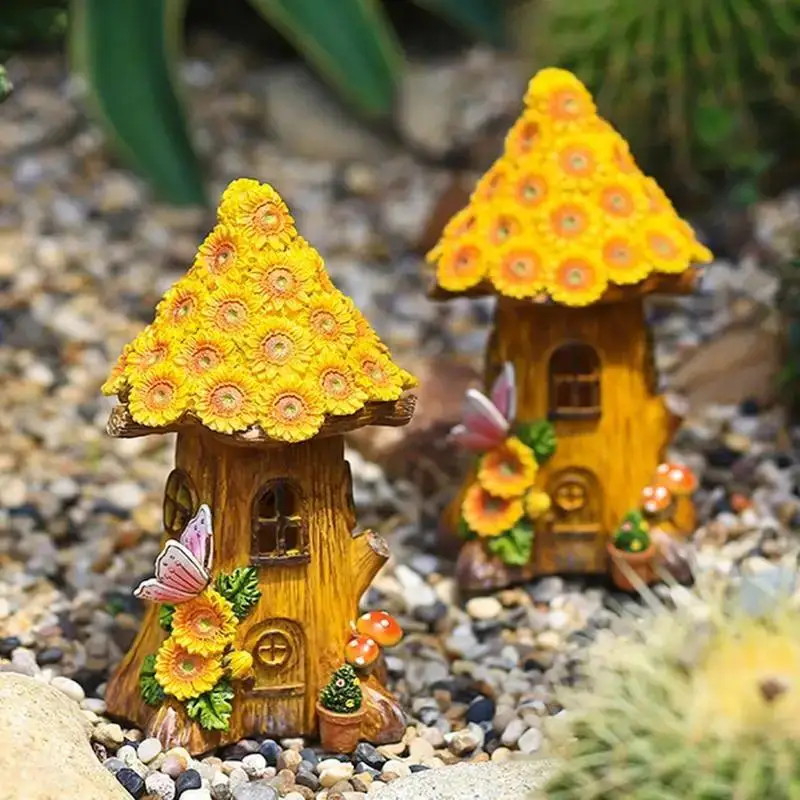Luces solares decorativas casa árbol de resina Fuuny para jardín - imagen 5