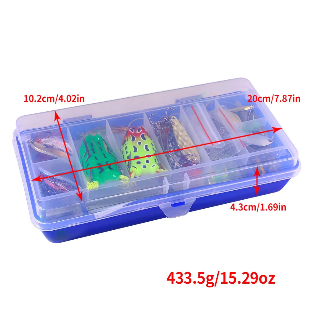 Juego de Señuelos de Pesca mixtos, 101 Uds., con caja de aparejos, Minnow Popper VIB, cuchara de Metal, cebo de gusano suave, anzuelos con cabeza de anzuelo, pesca de agua salada - imagen 5