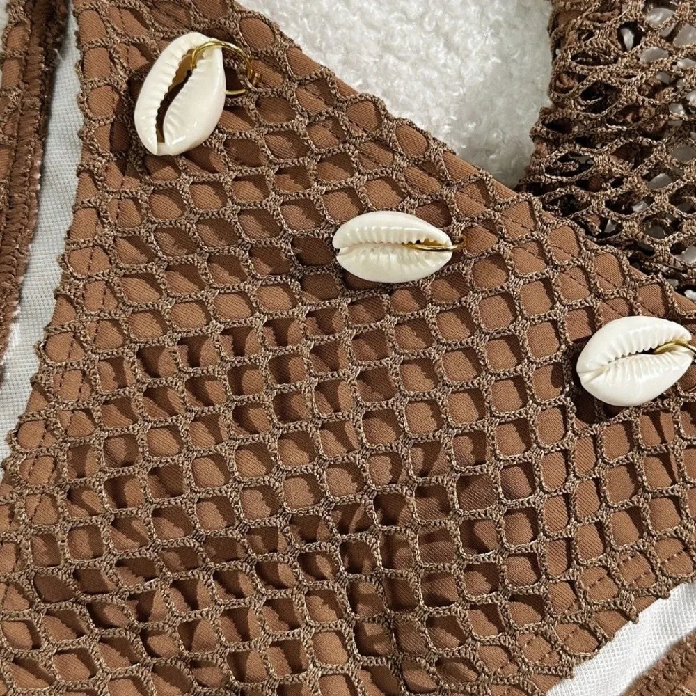 Conjunto de traje de baño 3 en 1 de malla de moda, Bikini con cordones en V profundo, traje de baño ajustado, ropa de playa, traje de baño sin mangas para mujer - imagen 3