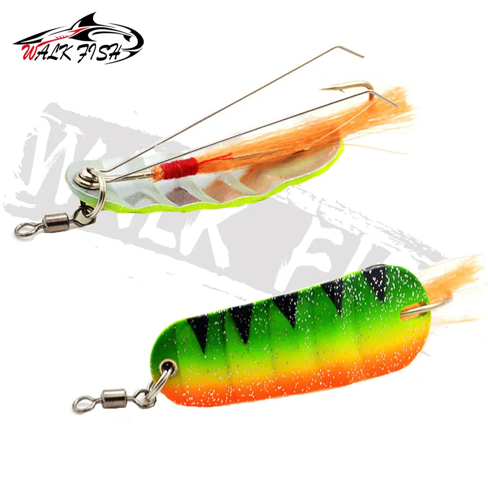WALK FISH-señuelo de pesca de arcoíris, cuchara anticolgante, anzuelo inferior con pluma, cuchara de cebo de pesca, señuelos duros de Metal, 21G/6,2 cm - imagen 5