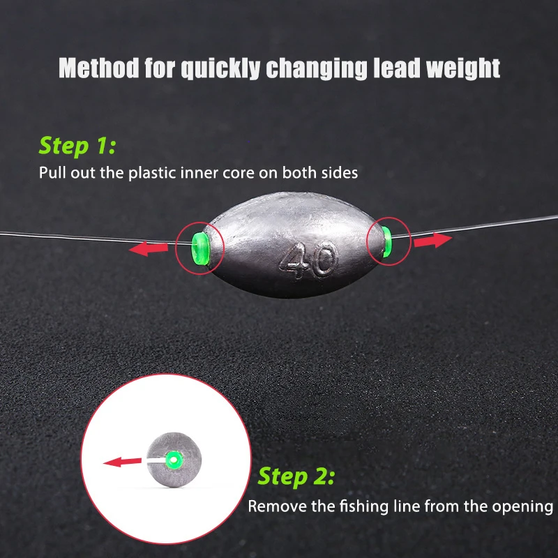 Plomo de plomo en forma de oliva con tubo de plástico, cambio rápido, pesas de plomo abiertas de 2g-50g con escala, accesorios de herramientas de pesca en el océano - imagen 4
