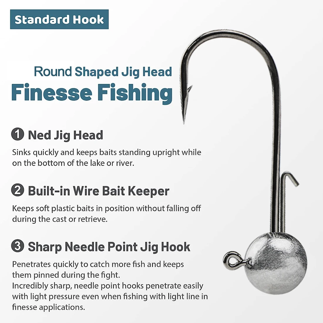 FishTrip Ned Jig Heads anzuelo de pesca 2g ~ 17g señuelos blandos anzuelos de gusano cabeza de plantilla sin malezas para agua dulce y salada - imagen 4