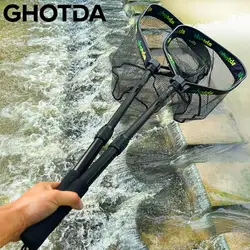 Red de pesca plegable Ghotda, red de aterrizaje portátil fácil de llevar con mango de goma, red de trucha, herramienta de pesca en corriente de malla
