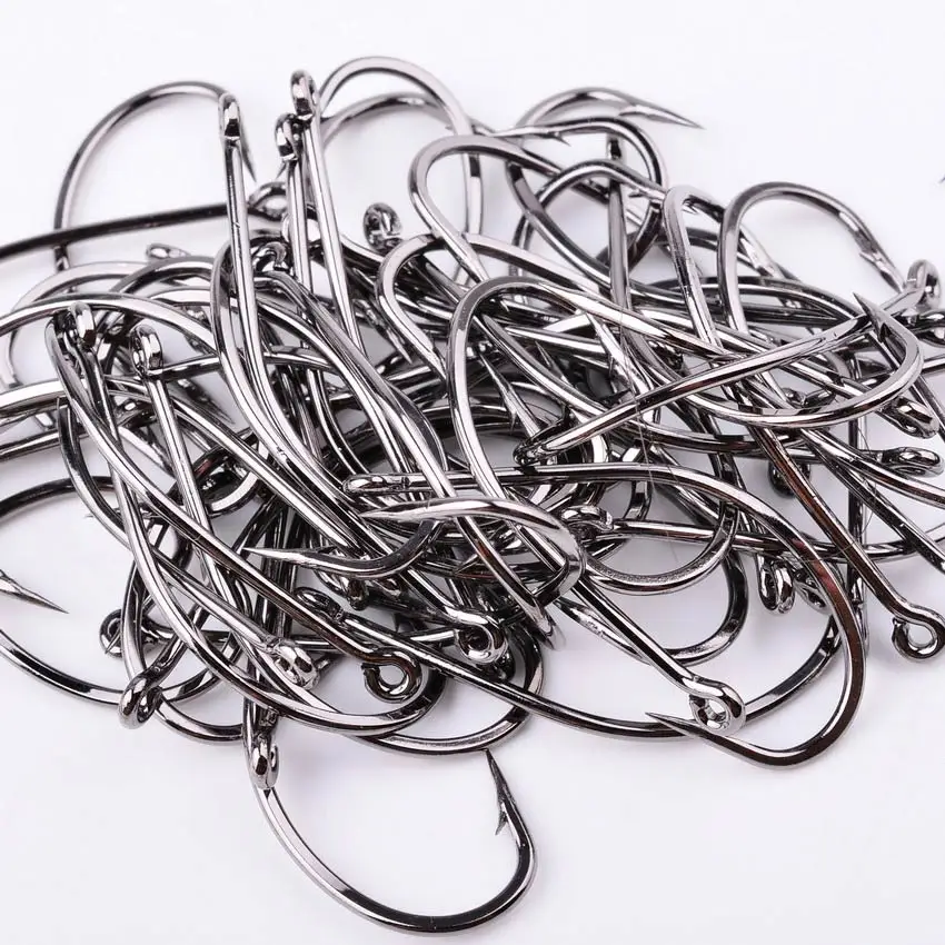 Anzuelos de pesca de alto carbono, 50-100 unids/caja, afilados, con púas, circulares, aparejos, proveedor de dureza de punto - imagen 5