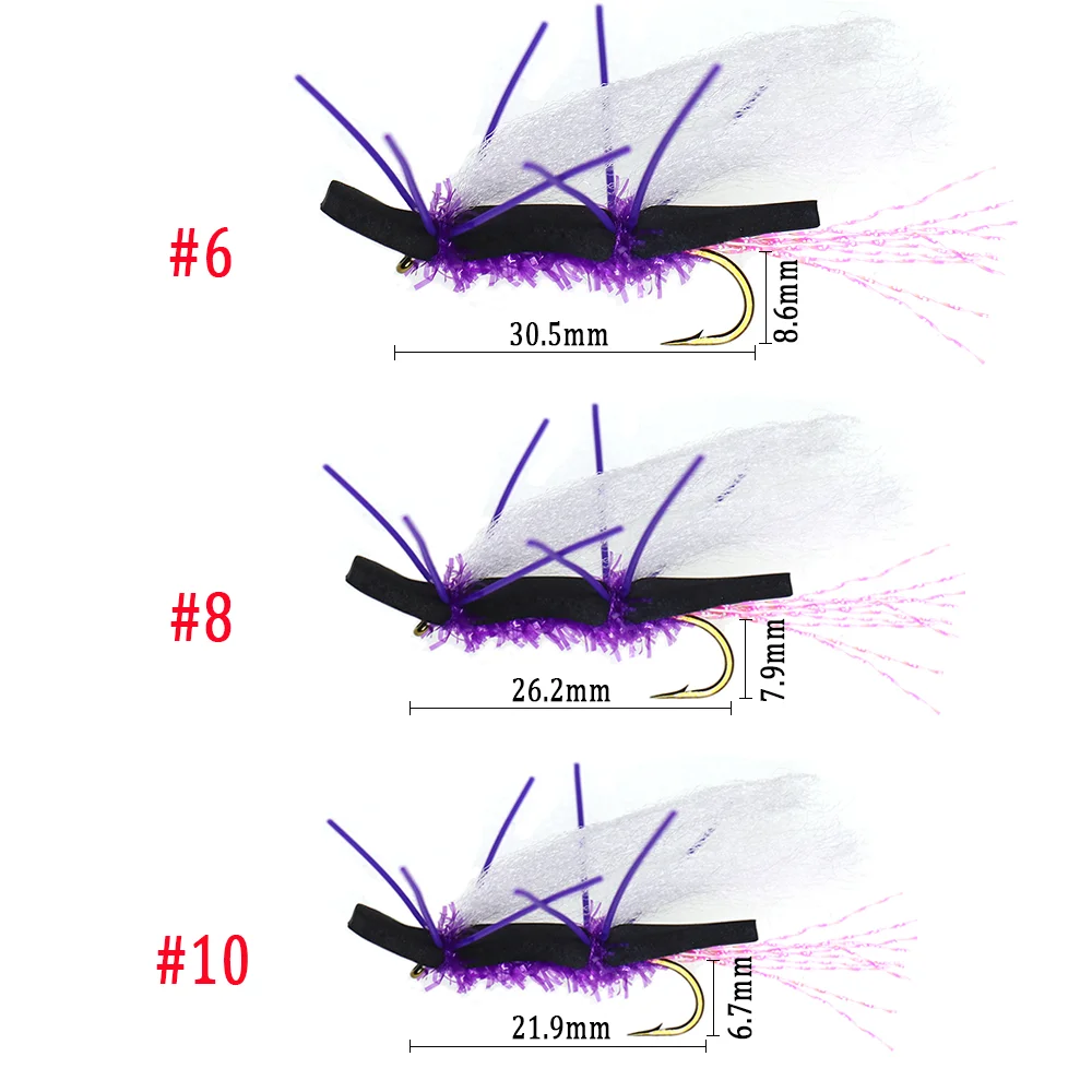 Wifreo-SEÑUELOS DE pesca con mosca de chenilla, 6 piezas, rechoncho, patas de goma, cuerpo de espuma negra, púrpura, hielo, vientre seco, trucha - imagen 4