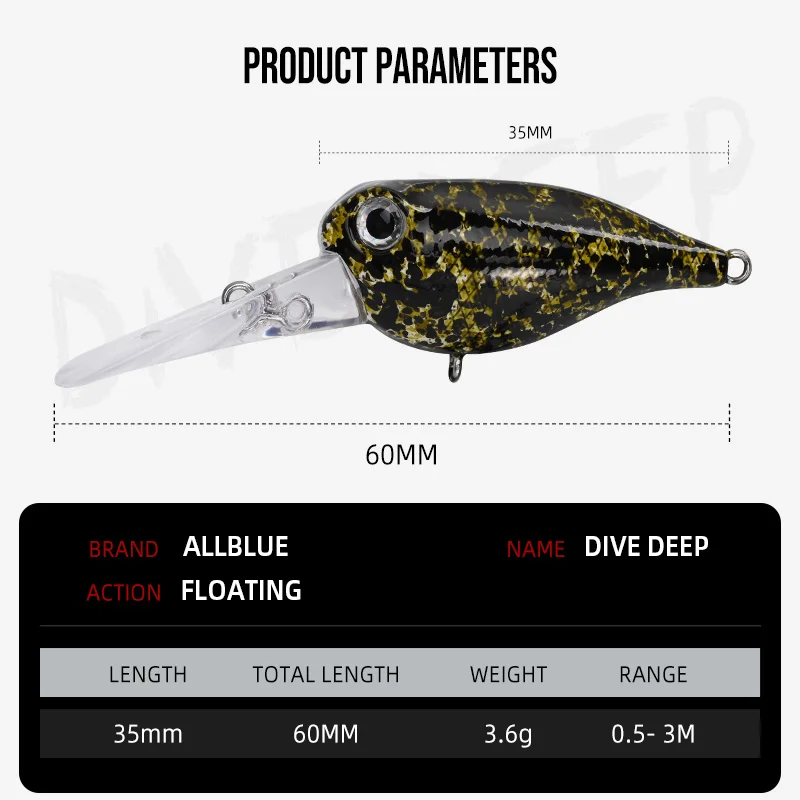 AllBlue Señuelo Crankbait Profundo Flotante Trucha Lubina - imagen 3