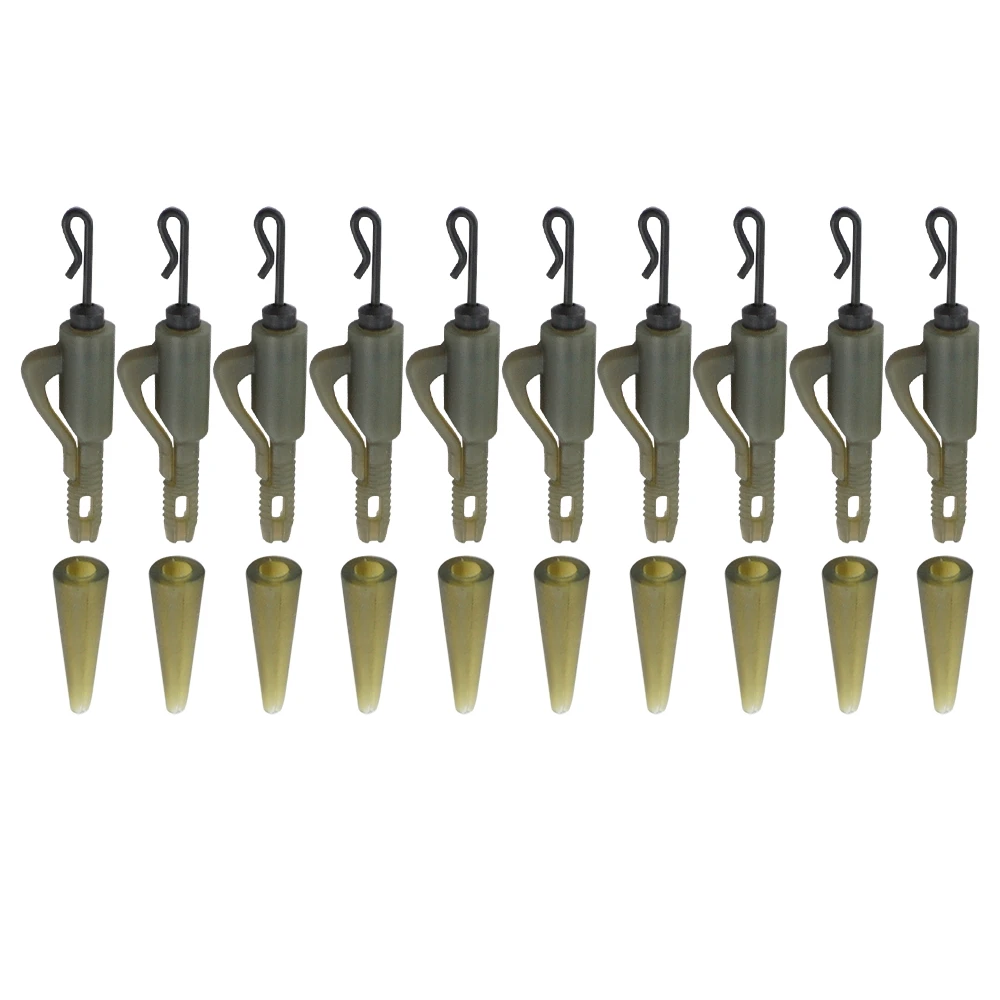 Juego de accesorios de pesca de carpa, Clips de plomo híbridos de cambio rápido con cono de goma de cola, manga antienredos, aparejos de Terminal de pesca, 10 juegos - imagen 5