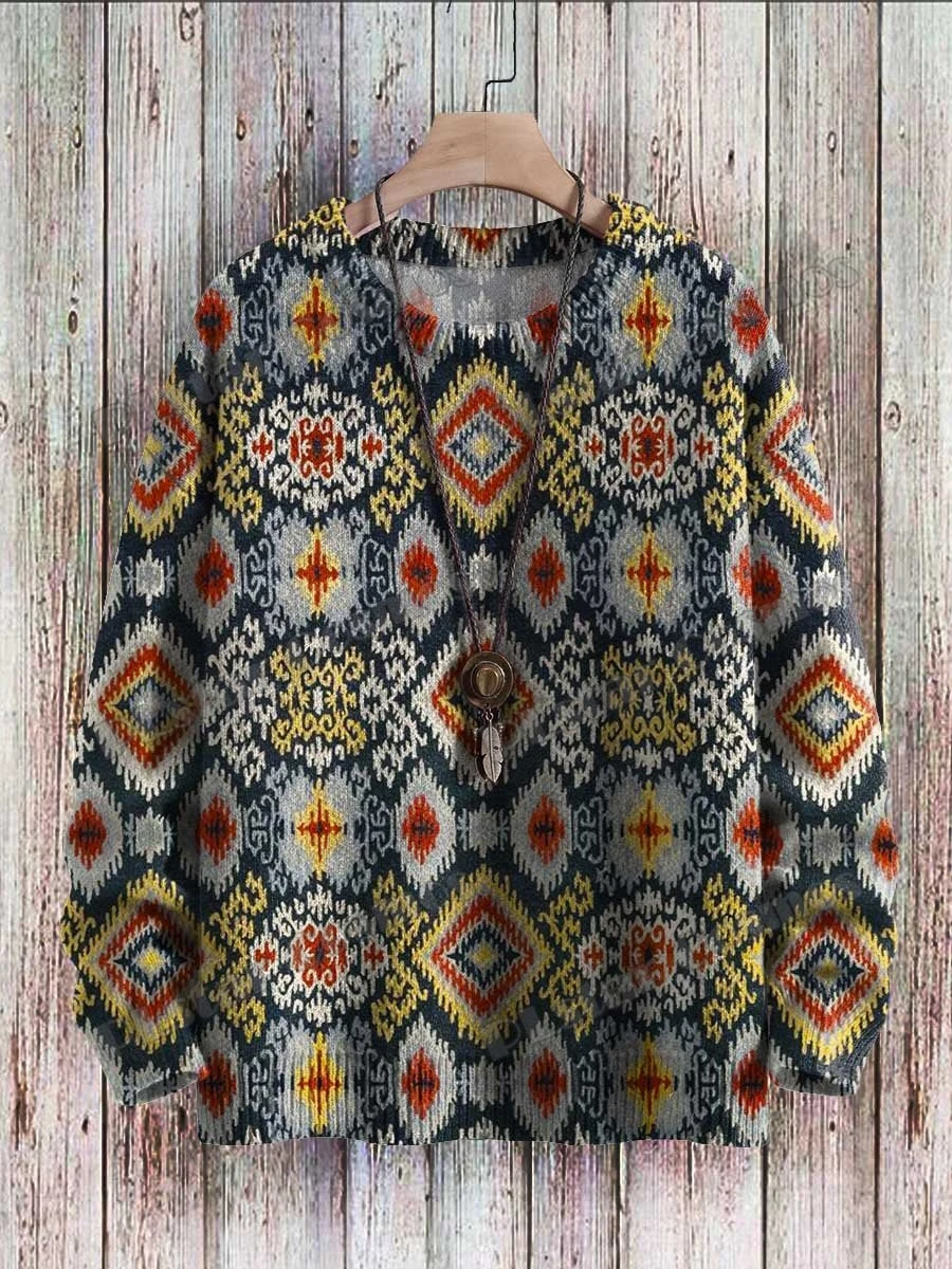 KMY39-suéter de punto informal para hombre y mujer, jersey de cuello redondo con estampado 3D de arte a rayas Multicolor, Estilo Vintage, Invierno - imagen 3