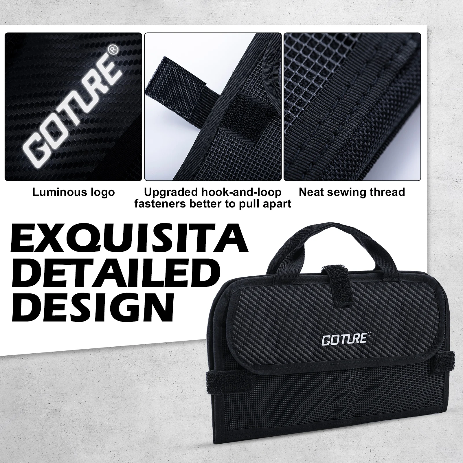 Goture-bolsa de almacenamiento de Señuelos de Pesca Jigging, portátil, impermeable, de gran capacidad, 600 DPU, color negro, bolsa de aparejos de pesca - imagen 3