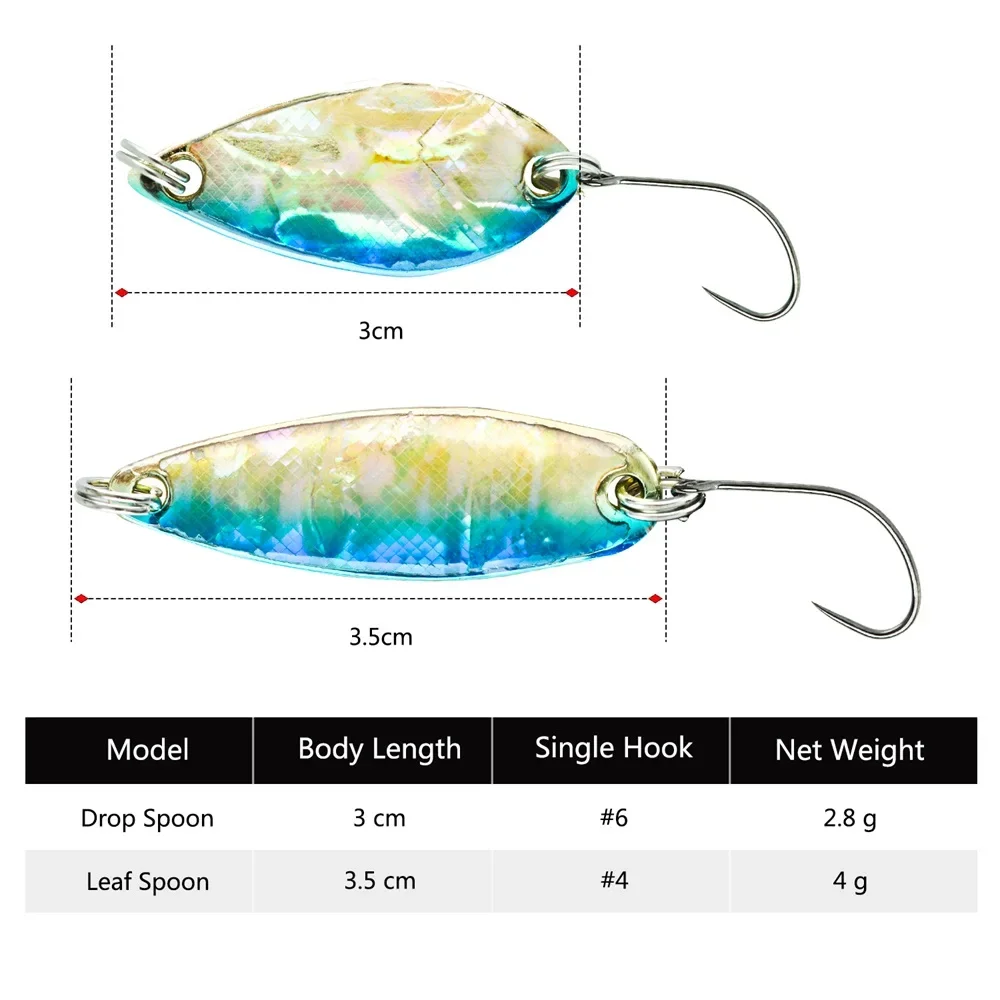Goture-señuelo de cuchara de pesca, cebo Artificial duro para pesca de perca de trucha, 2 unids/lote, 3cm, 2,8g o 3,5 cm, 4g, novedad