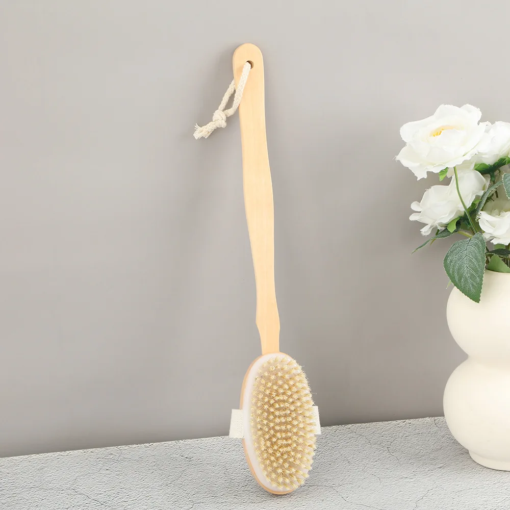 Cepillo de baño madera mango largo cerdas cerdo exfoliar masaje piel