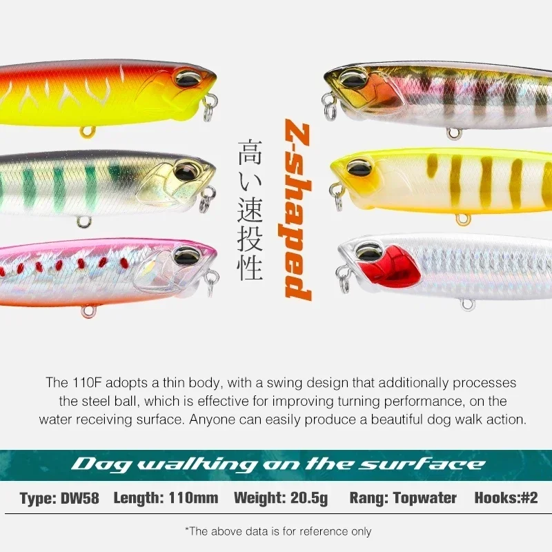 TSURINOYA 110mm 20,5g Topwater flotante lápiz señuelo de pesca DW58 perro caminar manivela Wobbler Stickbait Minnow cebo duro para Lucio - imagen 4
