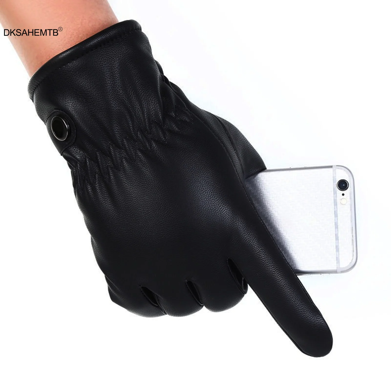 Guantes de cuero PU a prueba de viento para motocicleta, guantes de invierno a prueba de agua y nieve con dedos completos, guantes deportivos de terciopelo cálidos a la moda para exteriores - imagen 5
