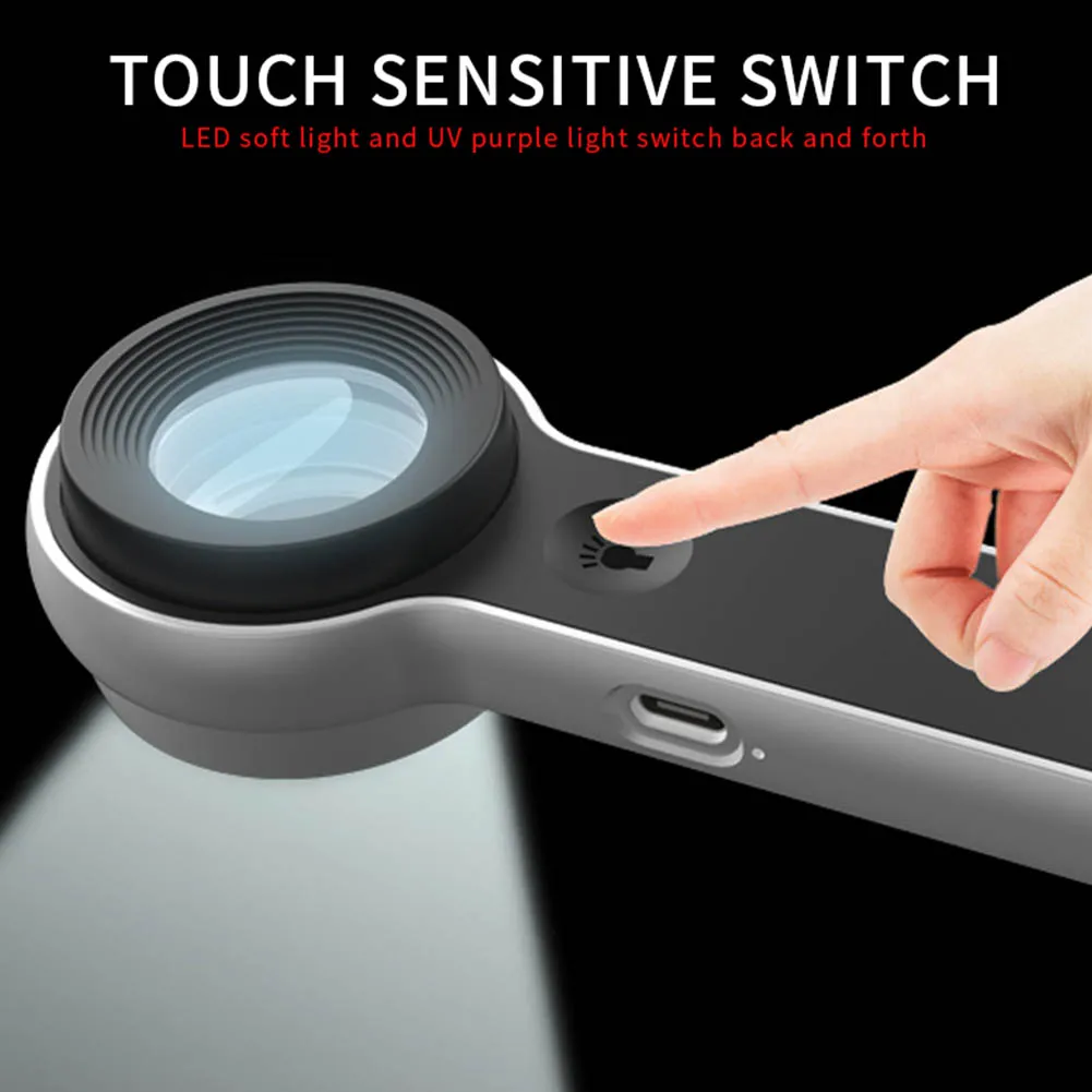 Lupa de mano recargable por USB C, lente de lectura de 6 luces LED de 30mm, circuitos de gran aumento, joyería, Jade, 60X - imagen 5