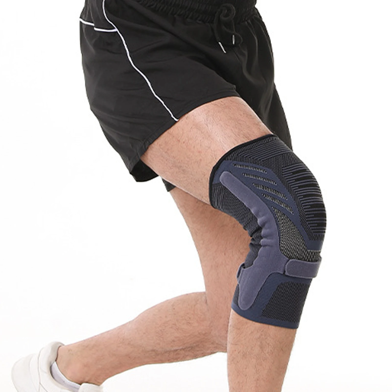Rodillera de compresión, rodillera antideslizante de punto transpirable con estabilizadores de resorte de doble cara, rodillera antideslizante