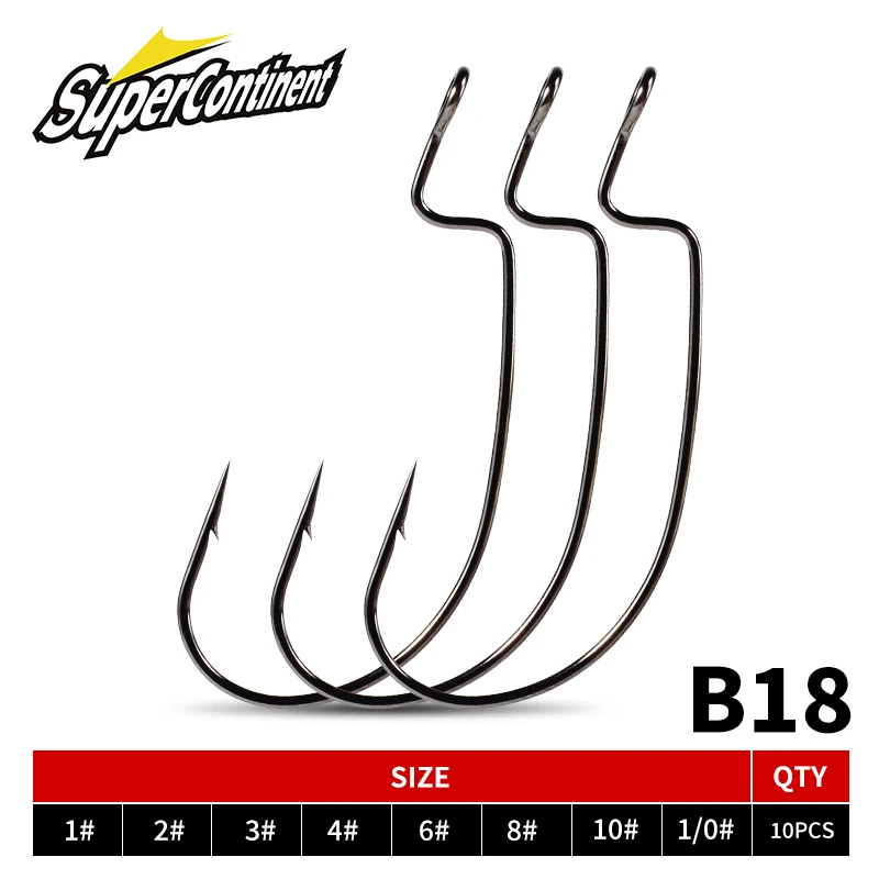 Anzuelos de pesca supercontinent para pesca de lubina, anzuelos de manivela compensados de acero rico en carbono, cebo de gusano suave, anzuelos de molde, anzuelo de aparejo Texas