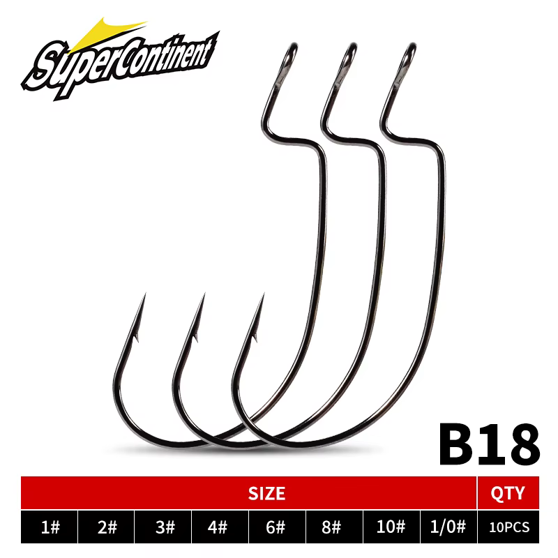 Anzuelos de pesca supercontinent para pesca de lubina, anzuelos de manivela compensados de acero rico en carbono, cebo de gusano suave, anzuelos de molde, anzuelo de aparejo Texas