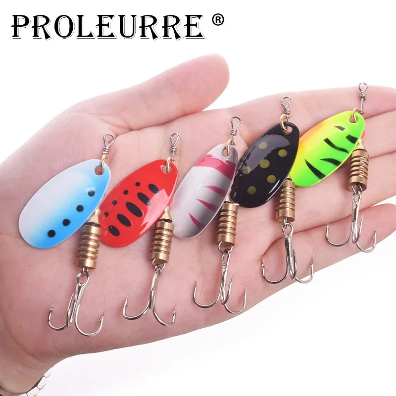 Señuelo de Pesca giratorio con cuchara, cebo de lentejuelas de Metal, Wobbler, aparejos de Pesca para lubina, trucha, perca, Lucio, 3,5g, 5,5g, 1 ud.