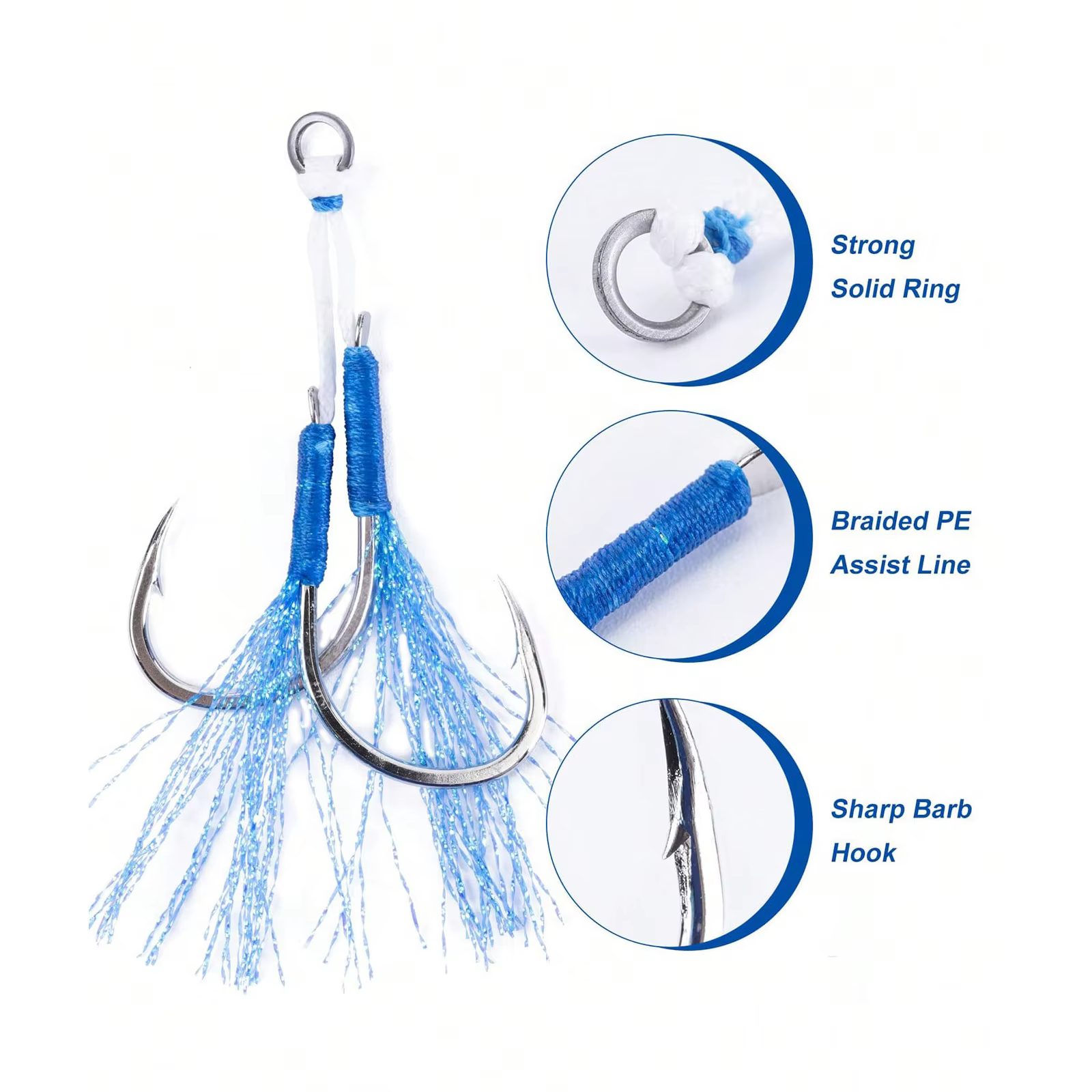 FishTrip Anzuelo Assist Doble Gancho – Anillo Sólido para Jigging - imagen 2