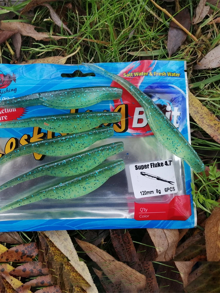 Señuelo de Pesca ESFISHING, cebo de silicona suave, Super Fluke, 90mm, 120mm, accesorios de Pesca Minnow Isca, Leurre Souple Pesca - imagen 5