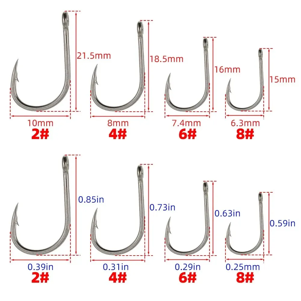 Hirisi-anzuelo de púas para pesca de carpa, anzuelo con anillo de acero de alto carbono, anzuelo con ojo, tamaño 8007, 50 piezas, 2468 - imagen 2