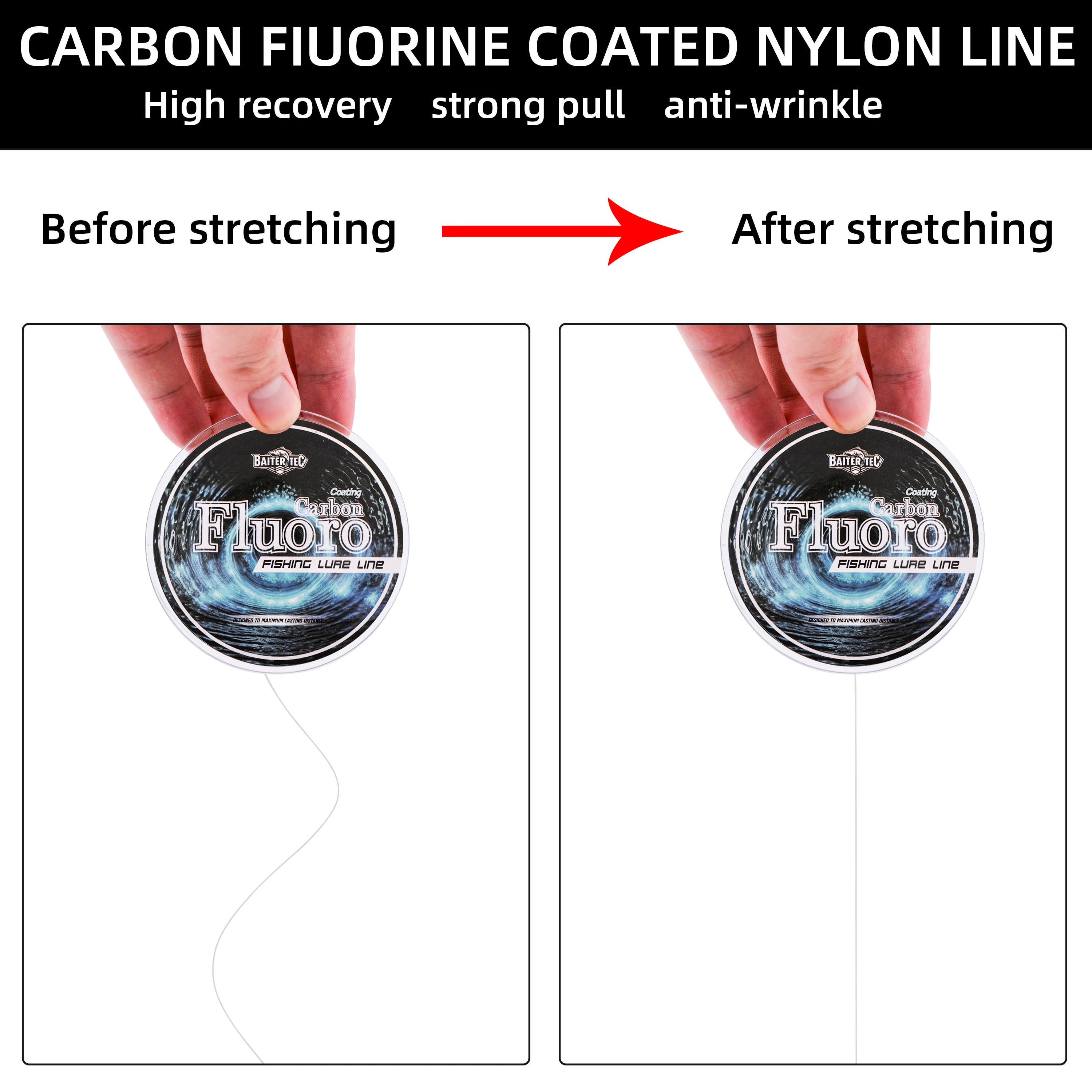 BAITER TEC 100M línea de pesca con revestimiento de fluorocarbono 4LB-34.32LB línea líder de monofilamento de fibra de carbono línea de hundimiento de pesca de carpa - imagen 5