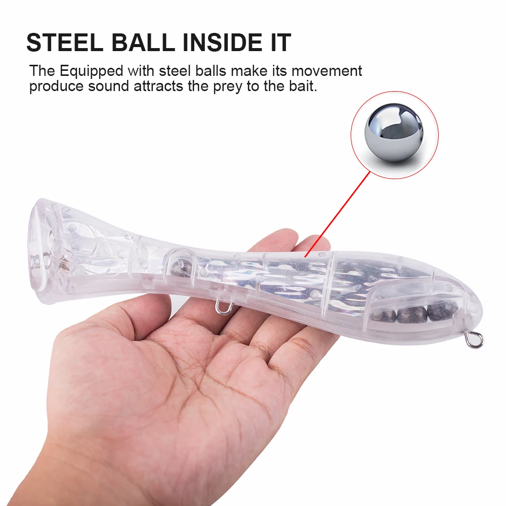 Hanlin-SEÑUELOS DE pesca de atún sin pintar, Popper grande en blanco, de plástico duro holográfico, aparejos de cebo Artificial, 20cm/100g - imagen 4