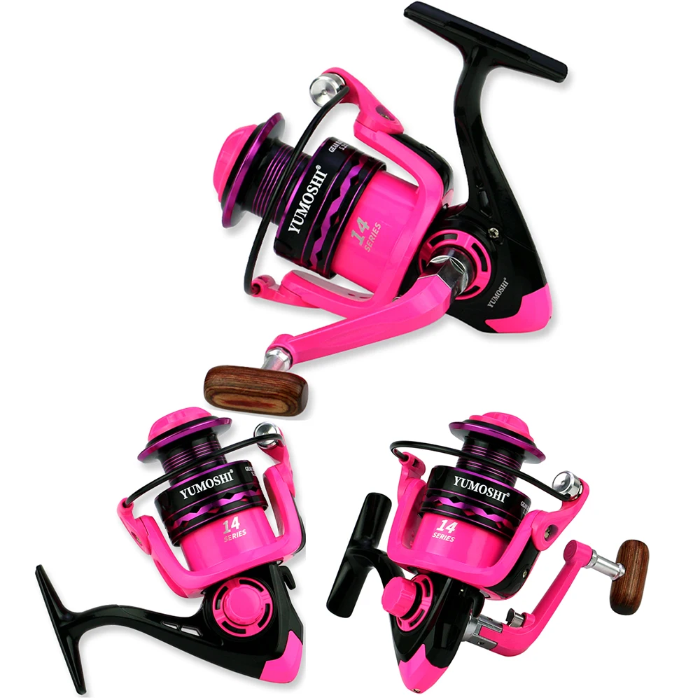 Combo de caña giratoria y carrete para Pesca de lubina, Mini cañas de pescar telescópicas de 1,5 M, 1,8 M y 2,4 M, juego de carretes de Pesca con carrete de Metal, chica rosa - imagen 3