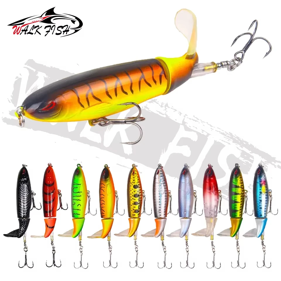 WALK FISH 1 Uds 13g 10cm Whopper Popper señuelo de pesca lápiz plástico duro cebo Artificial cola giratoria suave aparejos de pesca mar - imagen 2