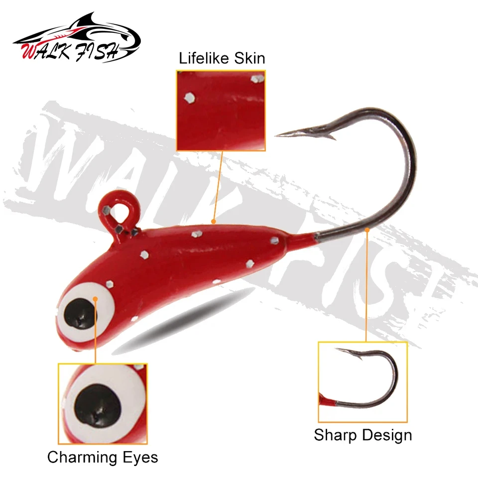 WALK FISH 4 Uds 23mm/1,7g Señuelos de pesca en hielo 4 colores cuatro conjuntos nuevo forma de plátano hielo Jigging Mini plomo anzuelo de pesca de invierno - imagen 2