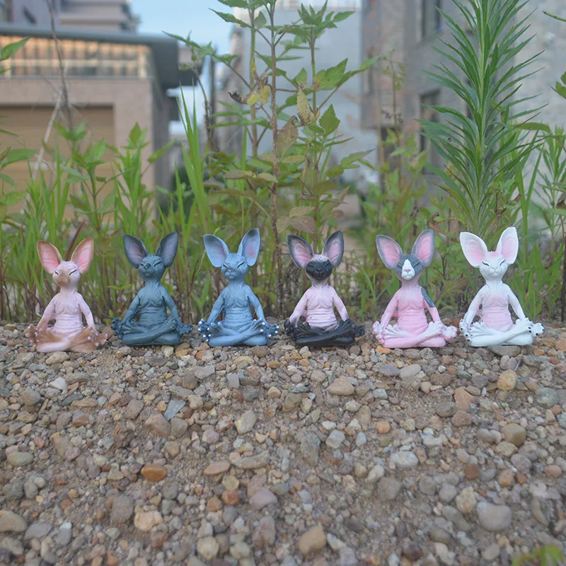 Figura Gato Sin Pelo Meditando Zen Escritorio Jardín