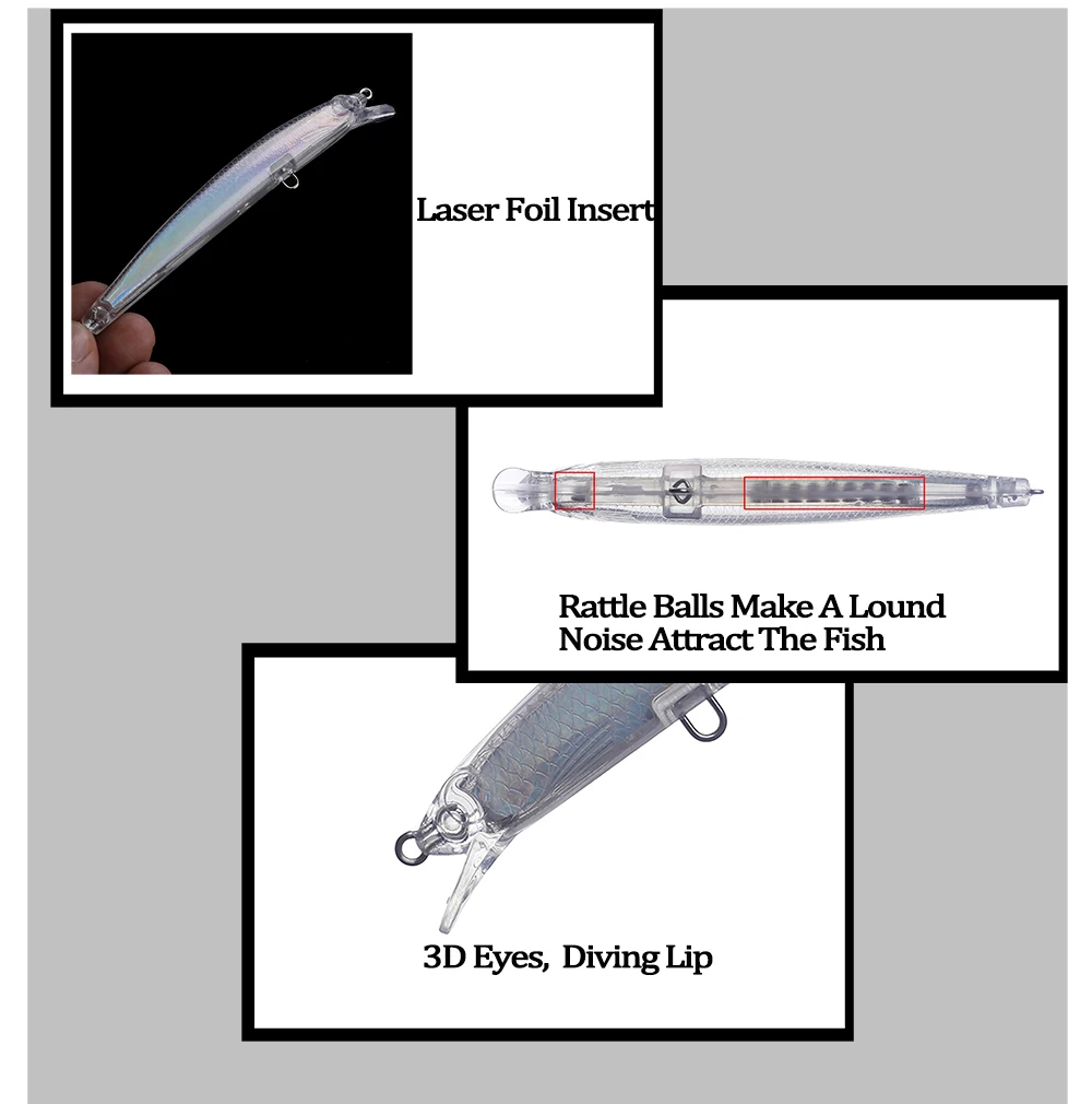 Chan'sHuang-Cebo en blanco sin pintar, cebo flotante para buceo, láser, pececillo, lámina insdie115mm 11g, pesca Artificial hecha a mano - imagen 3