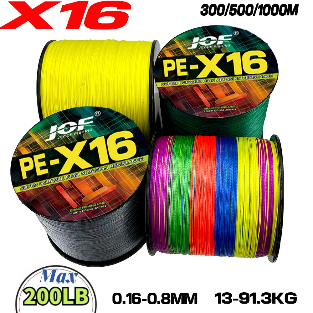JOF 16 brins tresse ligne de pêche X16 Multifilament 300/500/1000M carpe pêche japonais tressé fil accessoires de pêche ligne Pe