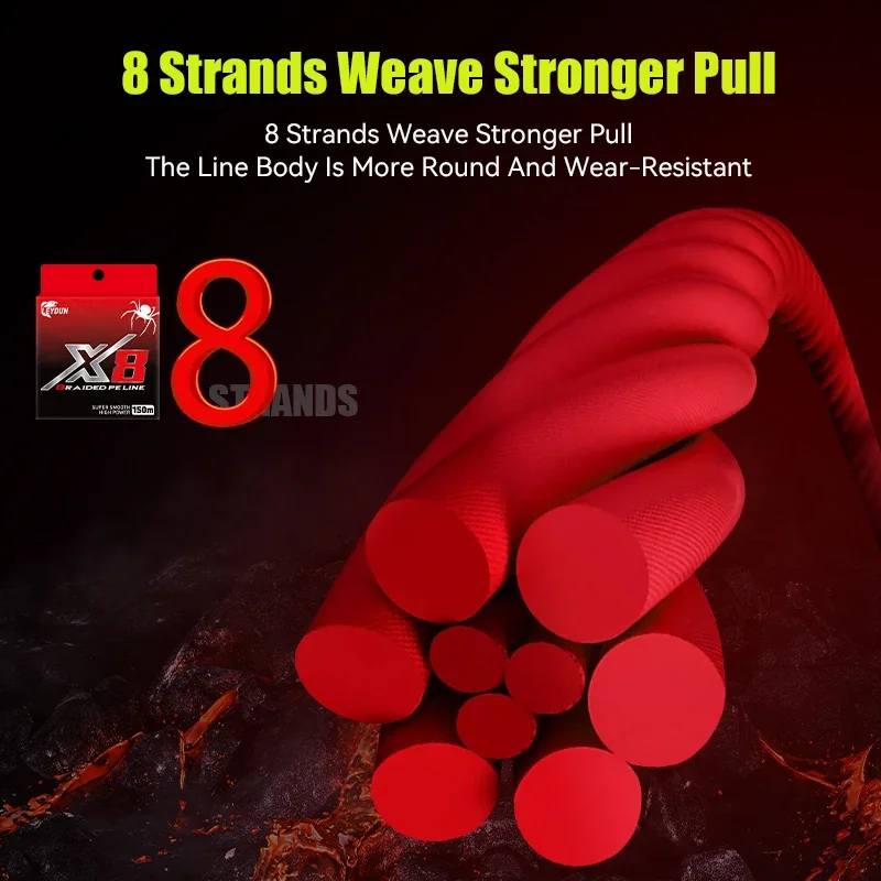 Leydun líneas de pesca rojas 8 hebras trenzadas PE línea que no se decolora 150m Japón línea multifilamento suave alambre de pesca tejido fuerte - imagen 4