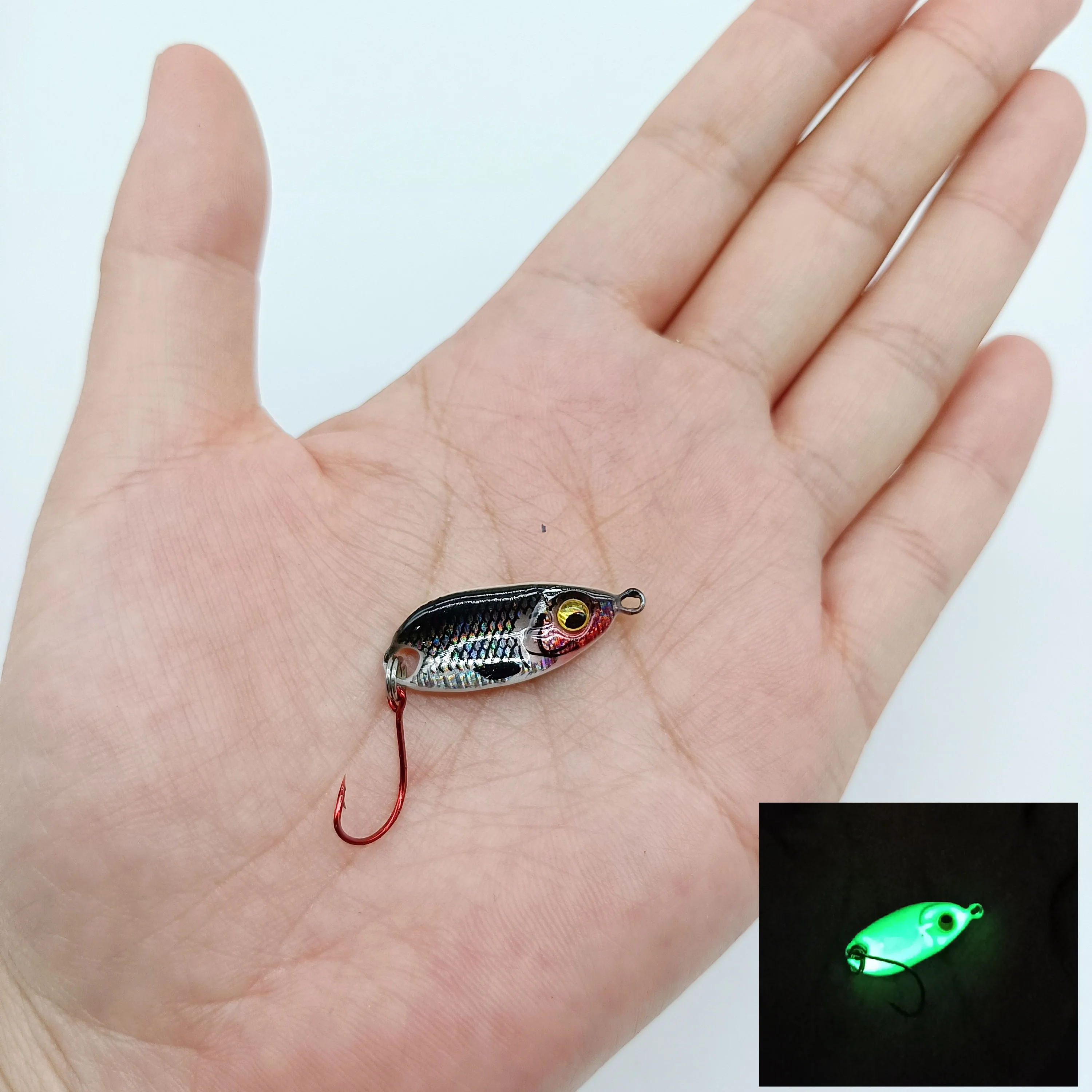 DUODUOYU, 1 Uds., nuevo señuelo de pesca JIG pequeño, 3g/5,5g, Mini señuelo tipo cuchara con un solo gancho, cebo luminoso Artificial, aparejos de pesca - imagen 5