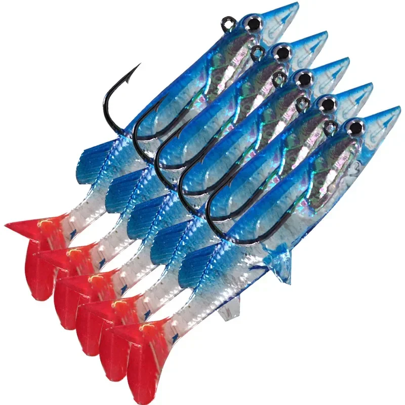 Juego de cebo suave para fregadero de pescado, 8cm, 6g, kit de Señuelos de Pesca, Wobblers, cabeza de plantilla, cebos de silicona realistas, lubina, carpa, Lucio, cola larga, 1 Uds. - imagen 2
