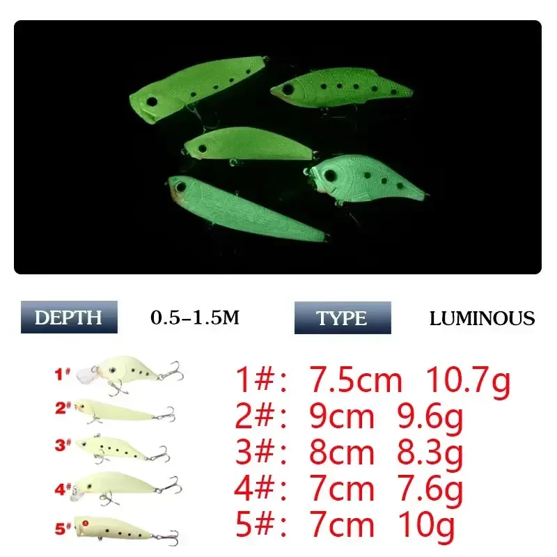 Juego de Señuelos de Pesca de pececillo luminoso, 5 uds., 8g-11g, manivela Popper, VIB, Kit de cebo de Rap, Wobbler, cebos duros artificiales para Lucio, Pesca - imagen 3