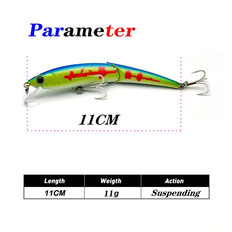 Cebo de pececillo suspendido Testar de 110mm y 11g, Jerkbait de dos articulaciones, Wobblers artificiales, cebo duro UV, lubina, trucha, Señuelos de pesca en hielo de invierno - imagen 3