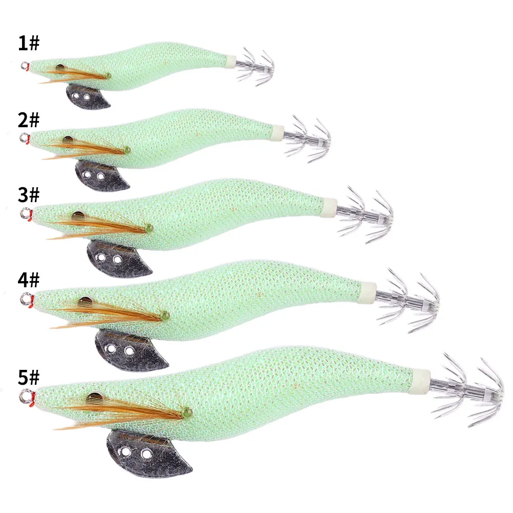 Señuelo de pesca luminoso, plantillas de calamar, camarones de madera con brillo blanco y pulpo, anzuelos de calamar, sepia, 1 Uds. - imagen 5